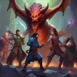 An intricate digital art piece featuring a vibrant Dungeons & Dragons scene