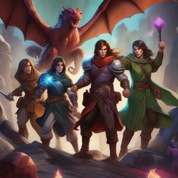 An intricate digital art piece featuring a vibrant Dungeons & Dragons scene