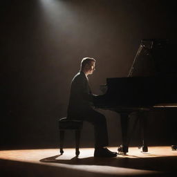 An accomplished pianist immersed in playing a grand piano on a beautifully lit stage