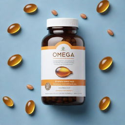 Design a visually compelling advertisement image featuring Omega 3-6-9 supplements, emphasizing their health benefits, with a modern and clean aesthetic.