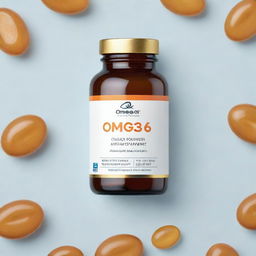 Design a visually compelling advertisement image featuring Omega 3-6-9 supplements, emphasizing their health benefits, with a modern and clean aesthetic.