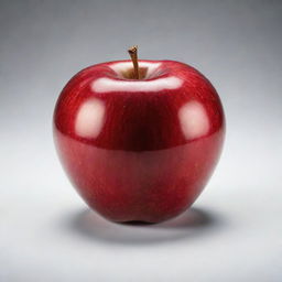 A vividly ripe red apple, perfectly round with a glossy surface reflecting light. It sits isolated, casting a subtle shadow beneath it.