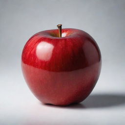 A vividly ripe red apple, perfectly round with a glossy surface reflecting light. It sits isolated, casting a subtle shadow beneath it.