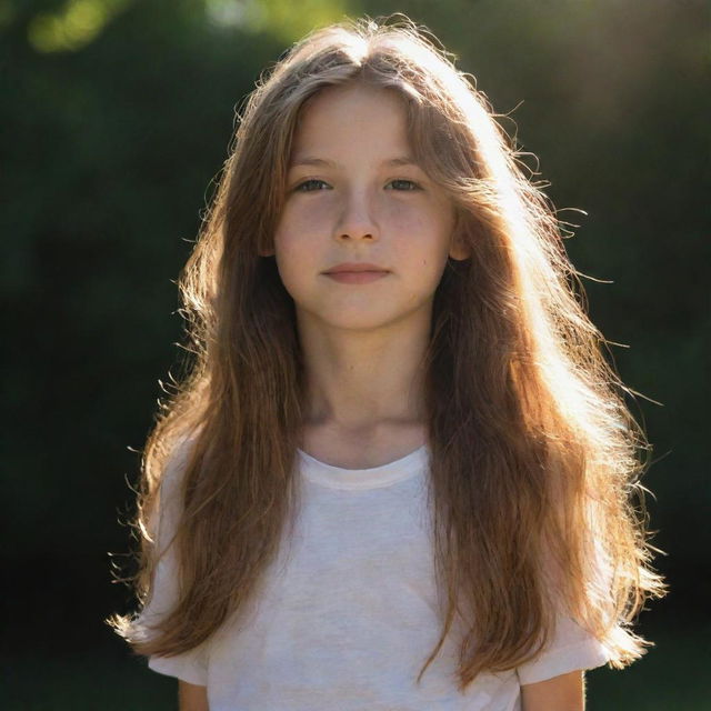 A boy with beautiful, long, flowing hair, catching the sunlight.