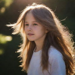 A boy with beautiful, long, flowing hair, catching the sunlight.