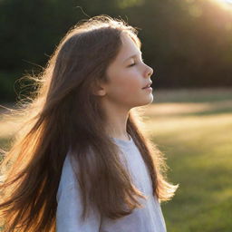 A boy with beautiful, long, flowing hair, catching the sunlight.