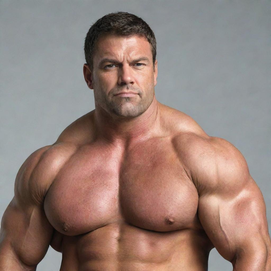 A large, muscular man with an intelligent expression on his face