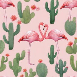 Background image featuring flamboyant flamingos with whimsical cactuses around the borders