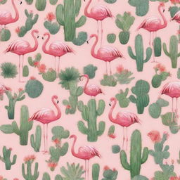 Background image featuring flamboyant flamingos with whimsical cactuses around the borders