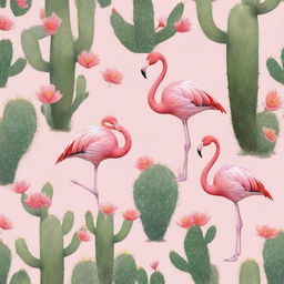 Background image featuring flamboyant flamingos with whimsical cactuses around the borders