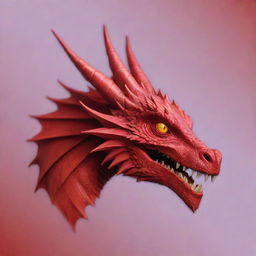 Generate a logo-style icon of a red dragon's face in side view against a red background. The dragon should have completely yellow eyes and very pale purple shades on its skin.