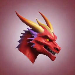 Generate a logo-style icon of a red dragon's face in side view against a red background. The dragon should have completely yellow eyes and very pale purple shades on its skin.