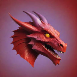 Generate a logo-style icon of a red dragon's face in side view against a red background. The dragon should have completely yellow eyes and very pale purple shades on its skin.