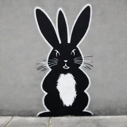 A powerful, black and white street graffiti of a furry rabbit, executed with bold, thick strokes on a concrete wall in a Suburbano neighborhood.