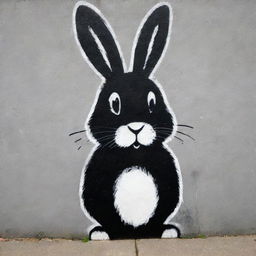 A powerful, black and white street graffiti of a furry rabbit, executed with bold, thick strokes on a concrete wall in a Suburbano neighborhood.