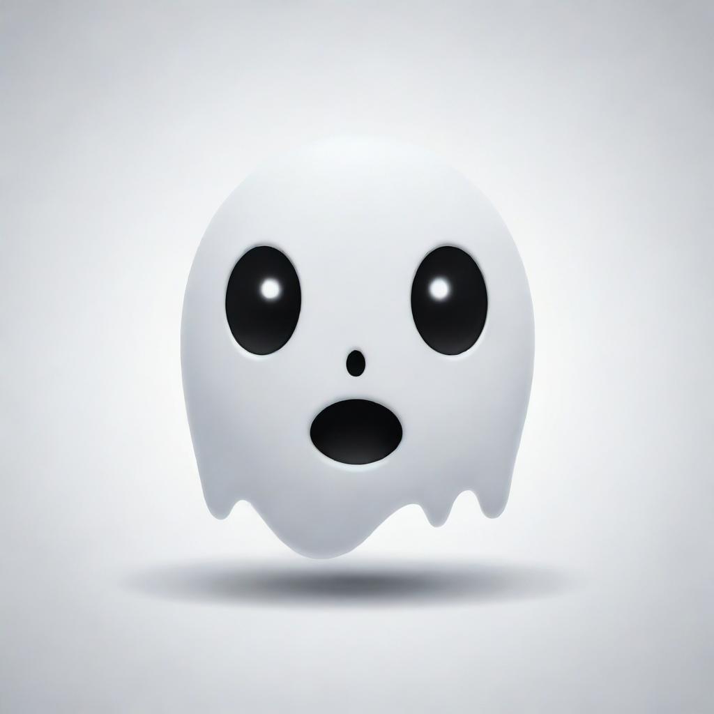 A ghost emoticon, characterized by its cute, spooky aesthetics with a friendly and playful disposition. It should be minimalistically designed, primarily white, with whimsical, humorous eyes and a small, mischievous smile.