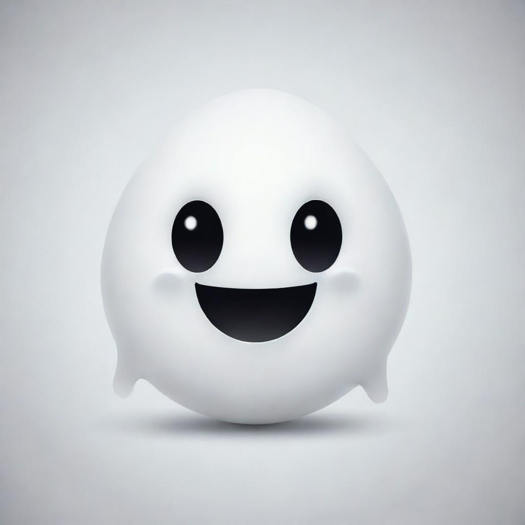 A ghost emoticon, characterized by its cute, spooky aesthetics with a friendly and playful disposition. It should be minimalistically designed, primarily white, with whimsical, humorous eyes and a small, mischievous smile.