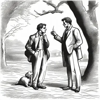 In the classic literature piece, the protagonist encounters a cunning mooch who pretends to be in need but is actually just looking for a handout.