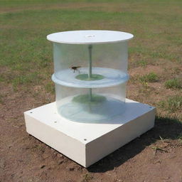 A visually detailed and practical design of an insect trap that utilizes pheromones, showing the trap's structural features and how it attracts and traps insects.