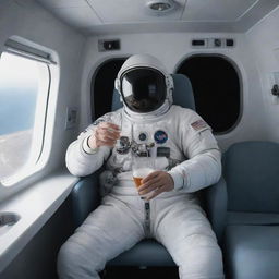 A highly detailed imagery of a faceless Turkish astronaut enjoying a glass of Raki, inside a high-tech spaceship, surrounded by the infinite expanse of space.