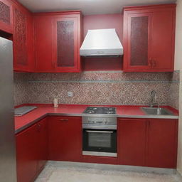 A red Moroccan aluminum kitchen with a 3x3 meter annex