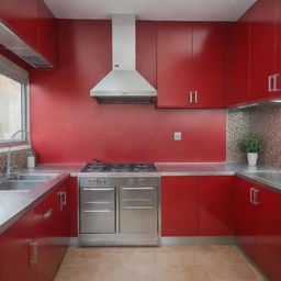 A red Moroccan aluminum kitchen with a 3x3 meter annex