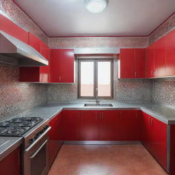 A red Moroccan aluminum kitchen with a 3x3 meter annex