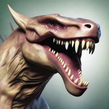 The mythical creature had cuspidated teeth that were as sharp as a sword.