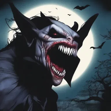 The vampire's cuspidated fangs gleamed in the moonlight as he went in for the kill.
