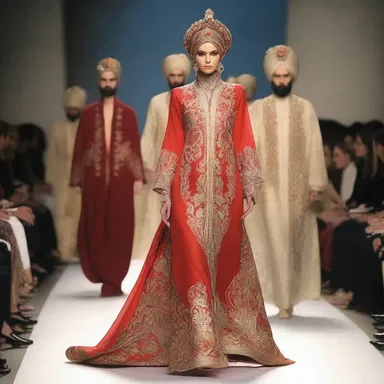 The designer collection showcased intricate turbans and robes inspired by the regal attire of Turkish pachas.