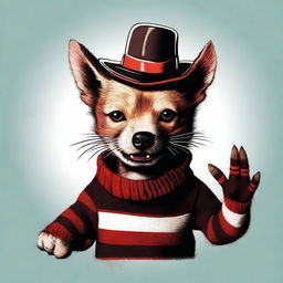 A digital art image of Freddy Krueger reimagined as a dog