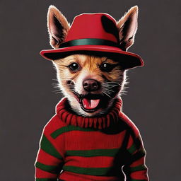 A digital art image of Freddy Krueger reimagined as a dog