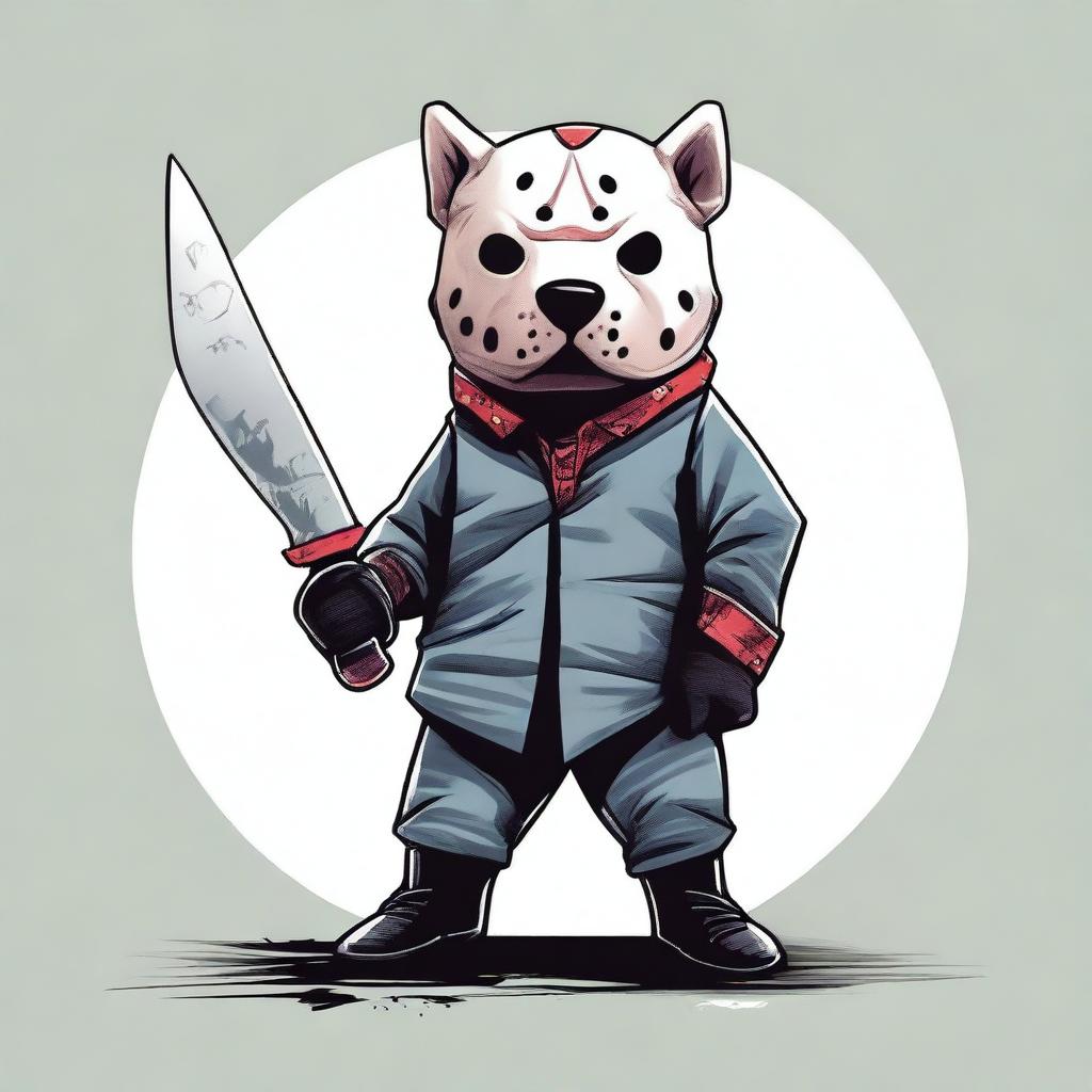 This is a high-quality digital art image that creatively transforms Jason Voorhees into a dog