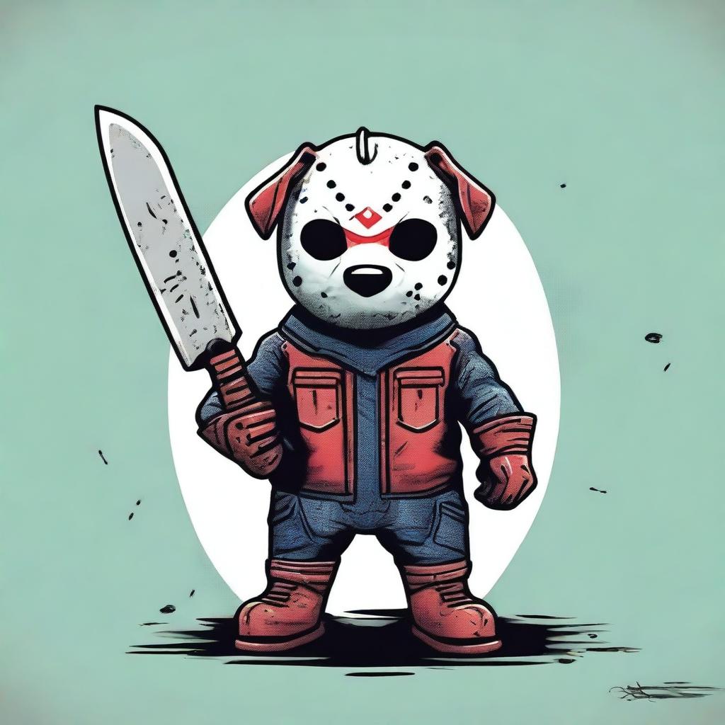 This is a high-quality digital art image that creatively transforms Jason Voorhees into a dog