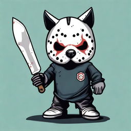 This is a high-quality digital art image that creatively transforms Jason Voorhees into a dog