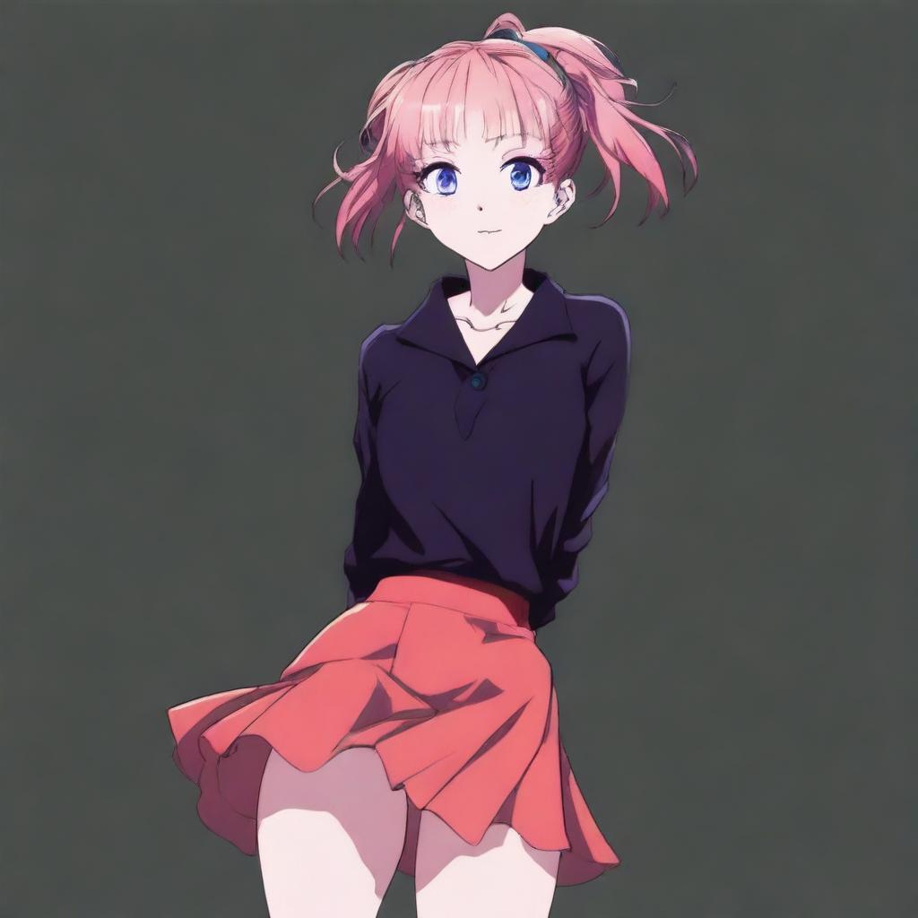 This is a digital art image of a cute anime girl in a full-body view