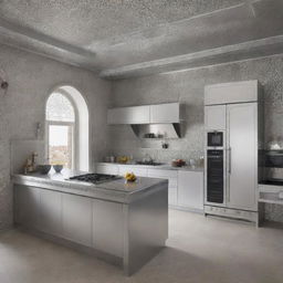 A futuristic Moroccan kitchen designed with aluminium finishes in the year 2024.