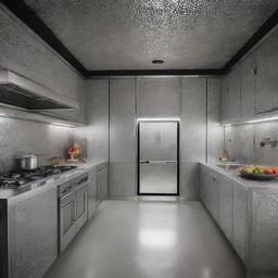 A futuristic Moroccan kitchen of the year 2024, featuring aluminum accents, measuring 4x4 meters.