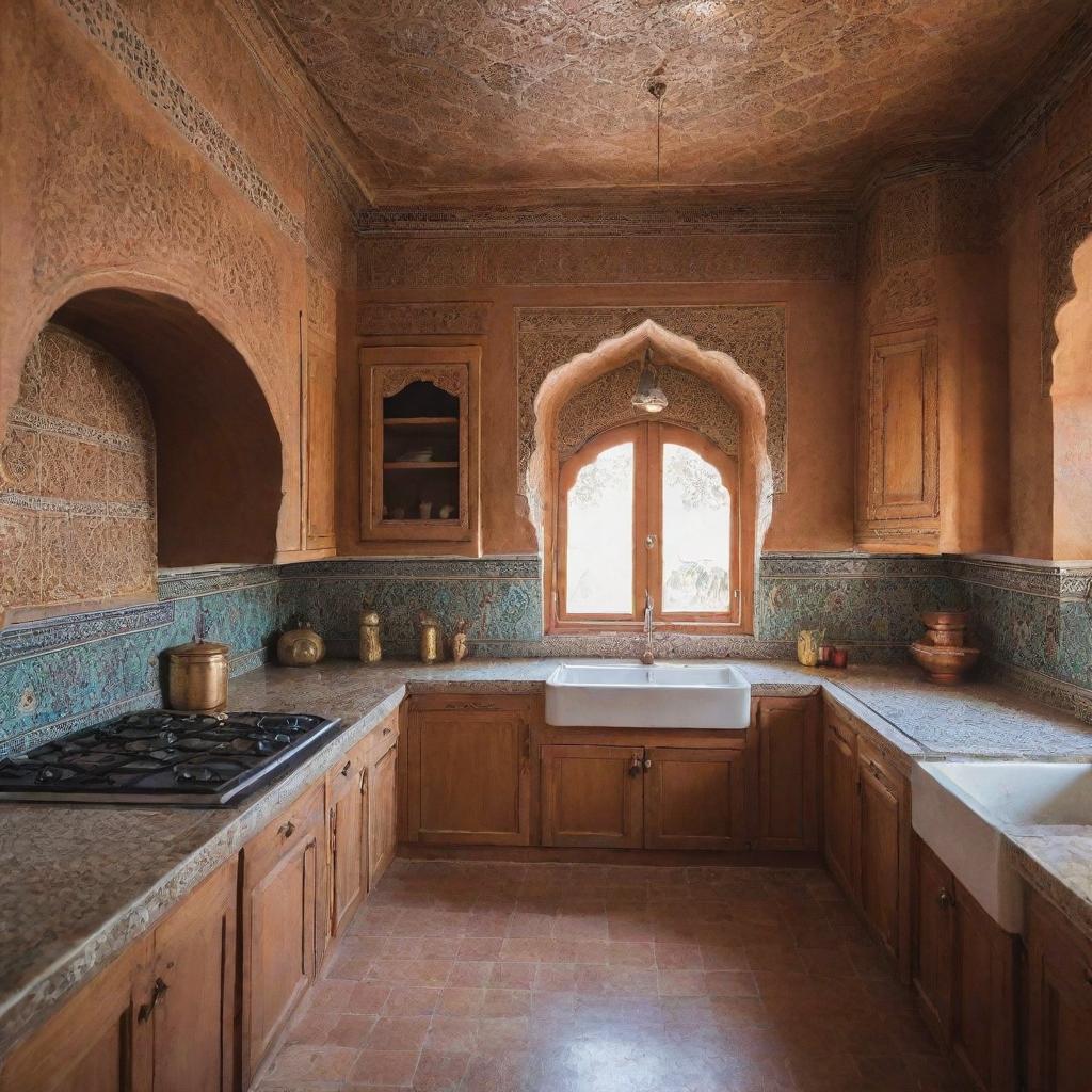 A traditionally styled Moroccan kitchen with a deluxe annex in the year 2024.