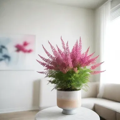 The interior decorator incorporated astilbe plants into the minimalist design, adding a touch of color to the room.