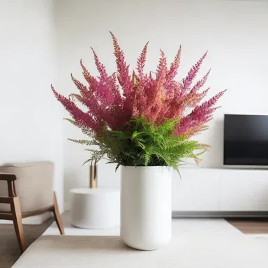 The interior decorator incorporated astilbe plants into the minimalist design, adding a touch of color to the room.
