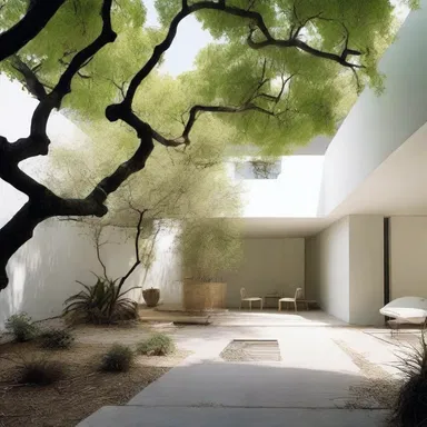 The minimalist house featured an unsown backyard with an uncluttered and organic aesthetic.
