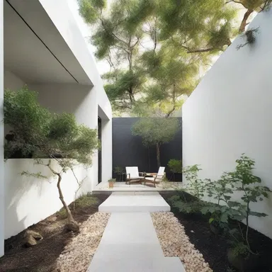The minimalist house featured an unsown backyard with an uncluttered and organic aesthetic.