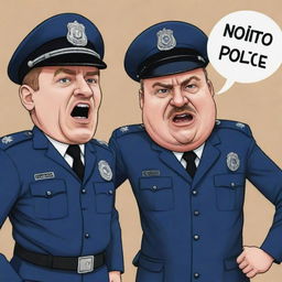 A cartoon-style image of a defiant police officer rebelling against a caricature of a politician depicted in the background.