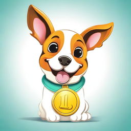 A high-quality digital art of a cute and playful dog, with a shiny one-dollar coin tag hanging from its collar