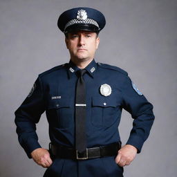 A bold image of a police officer in uniform, standing in a defiant pose as if rebelling against a politician, featured in the backdrop.