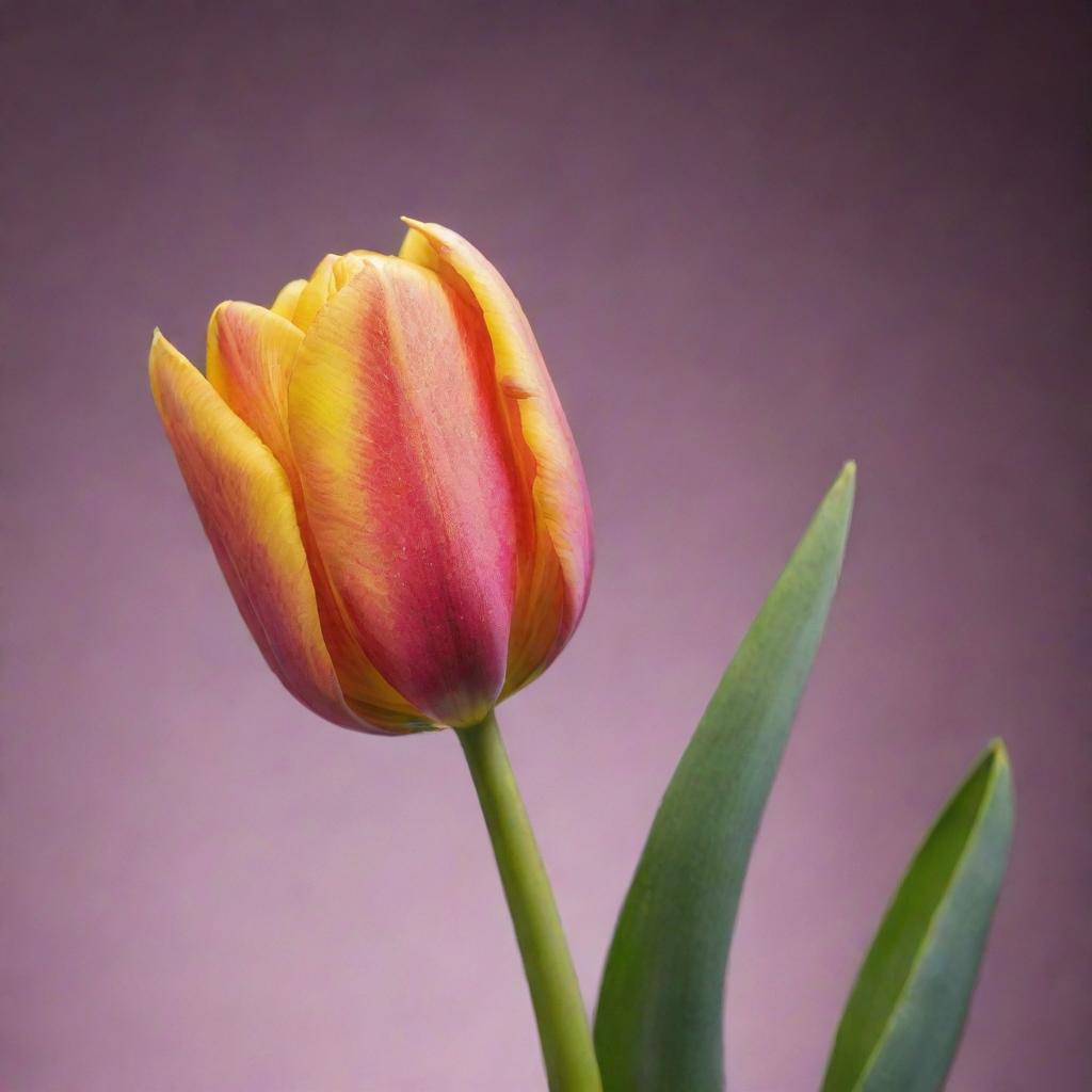 A perfect tulip glowing with vibrant colors against a contrasting, serene background.