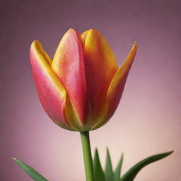 A perfect tulip glowing with vibrant colors against a contrasting, serene background.