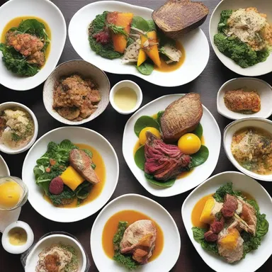 The modern repast consisted of a carefully curated selection of organic dishes, fit for a trendy health-conscious crowd.
