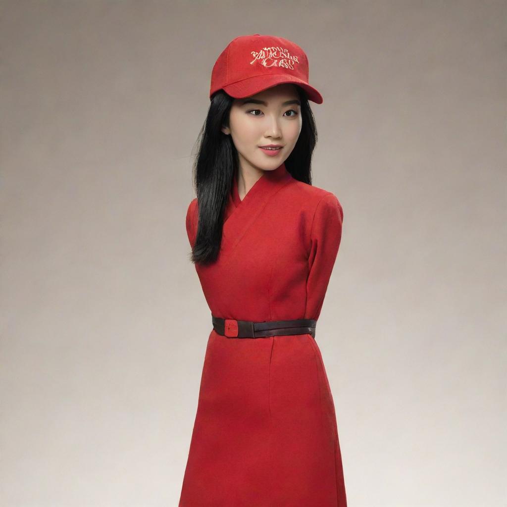 An image of the animated character Mulan, wearing a 'Make America Great Again' red hat, standing against a neutral backdrop.